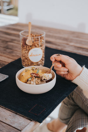 Almond porridge with pistachios and apple granola
