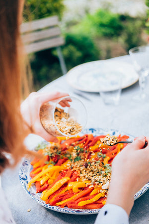 roasted peppers with savoury granola
