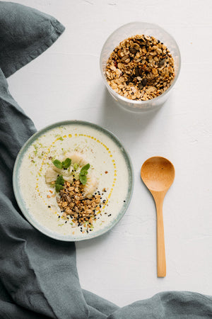 creamy cucumber and cauliflower soup with mint
