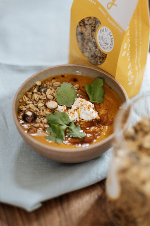Soup chestnut, sweet potatoes, carrot and ricotta
