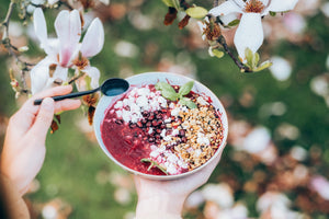 beetroot dip with goat cheese, pomegranate and savoury granola